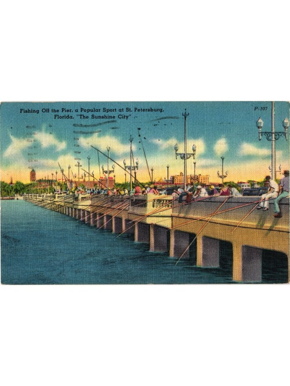 Fishing Off The Pier St. Petersburg Florida 1954 Linen Postcard